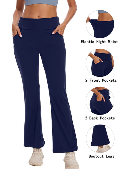 Womens Bootcut Yoga Pants with Pockets Flare Workout Legging High Waist Lightweight Bottoms Activewear Navy Blue XL